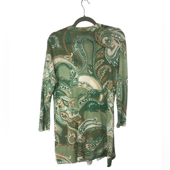 Chico’s Women’s Cardigan Sweater Light Weight Long Deep V Neck Paisley - Picture 2 of 9